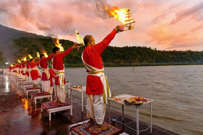 Holy Ganges River and spiritual atmosphere in Rishikesh